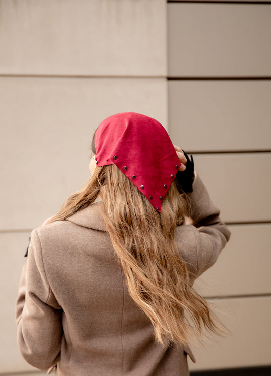 Suede Stud Bandana (Burgundy)