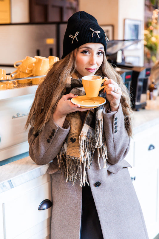 Knit Pearl Bow Beanie