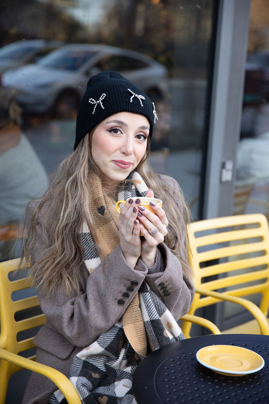 Knit Pearl Bow Beanie