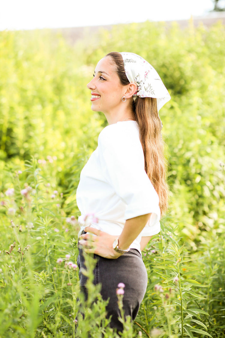 Cream/Off White Silk Blossom Bandana